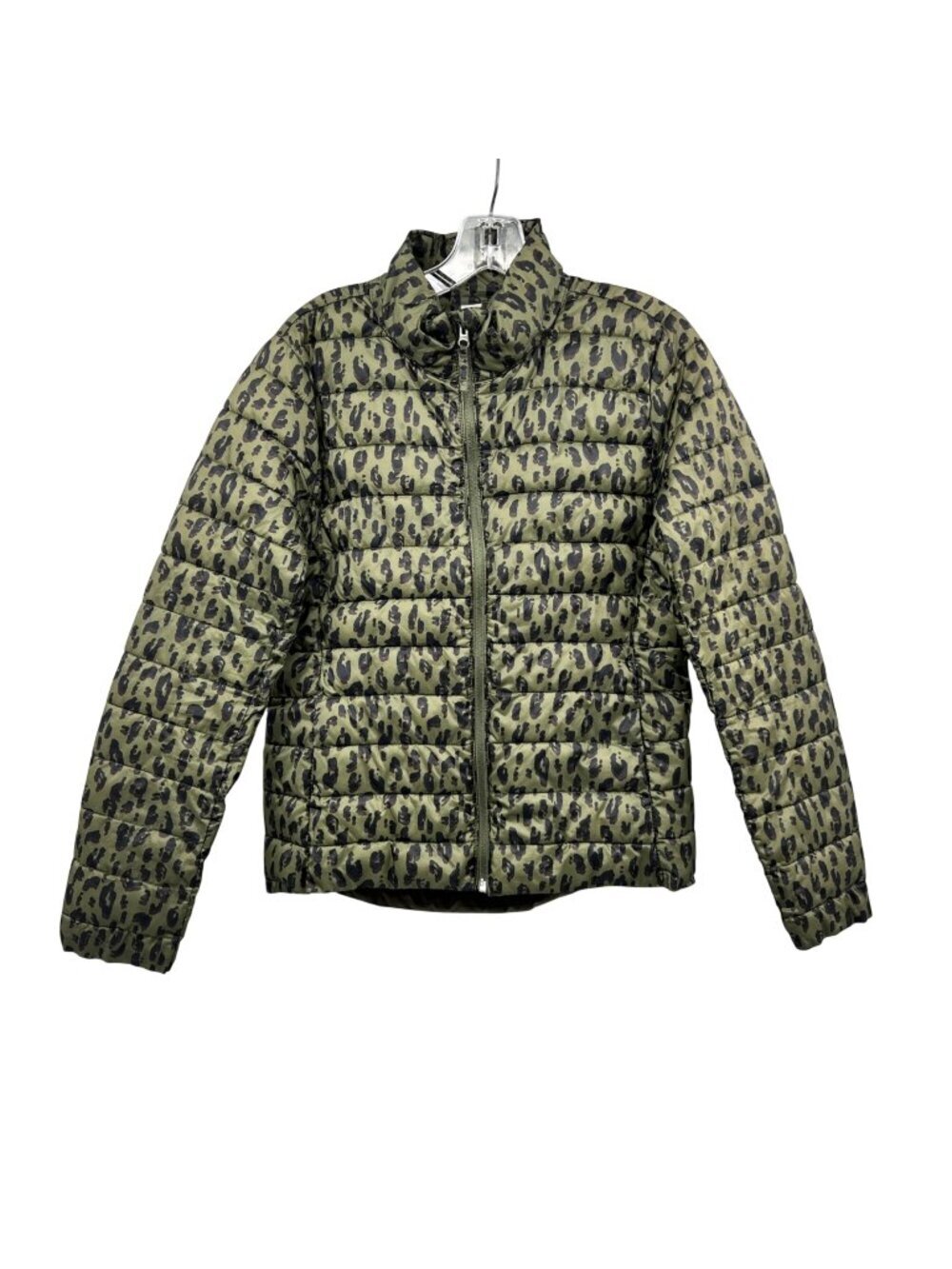 Old Navy Active Womens Quilted Jacket Full Zip Green/Multi Print Small Pockets